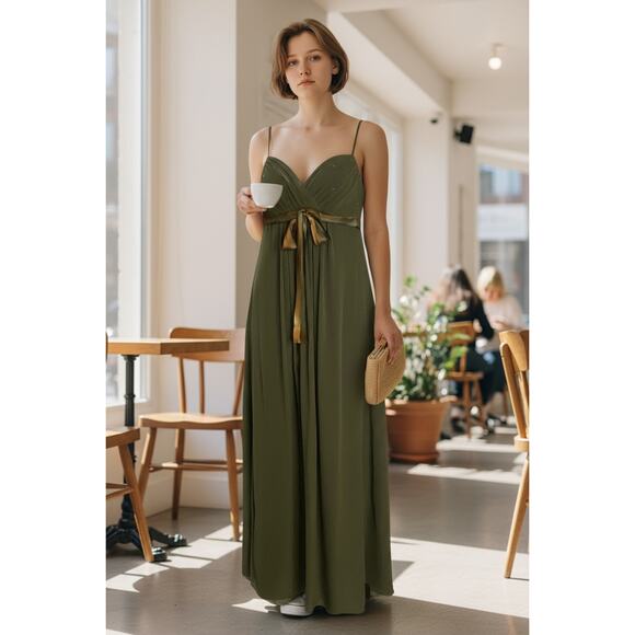 VIntage Betsey Johnson Olive Green Silk Dress Gown Size 2 - Picture 15 of 15